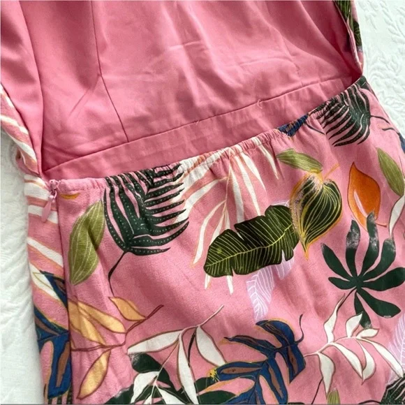 NWOT Lulus Exotic Escape Pink Tropical Print Sleeveless Tie-Back Mini Dress - Picture 7 of 12